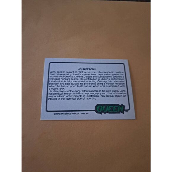 Vintage 1979 Raincloud Productions Queen Trading Card #52 Rock Band Memorabilia - Picture 2 of 2